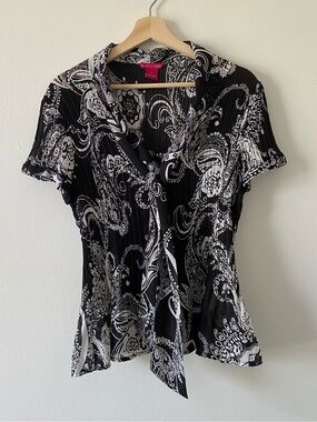 Y2K Sunny Leigh Paisley Tie Front Blouse